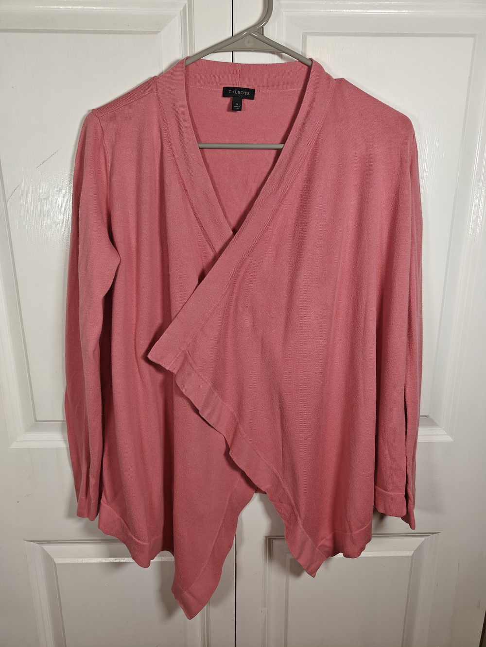 Talbots Rose-Pink Off-the-Shoulder Draped Cardigan